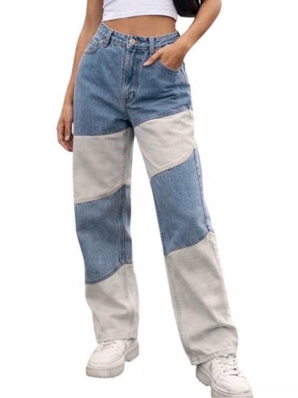Wild Fable Two-Tone Patchwork High-Rise 90s Relaxed Straight Jeans size 16